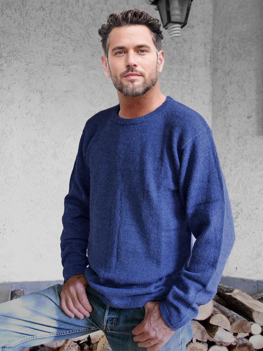 Pull Javier en alpaga bleu Pull homme Javier en alpaga bleu avec fil 3/10 simple
